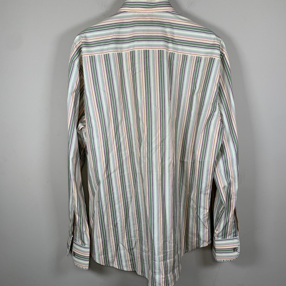 Robert Graham Green/Purple Stripe Long Sleeve Flip Cuff Button Down 2XL - Picture 3 of 16